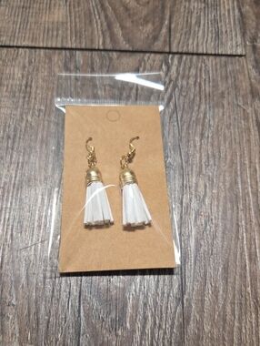 Homw Made Gold White Tassel Drop Earrings - Women Jewelry